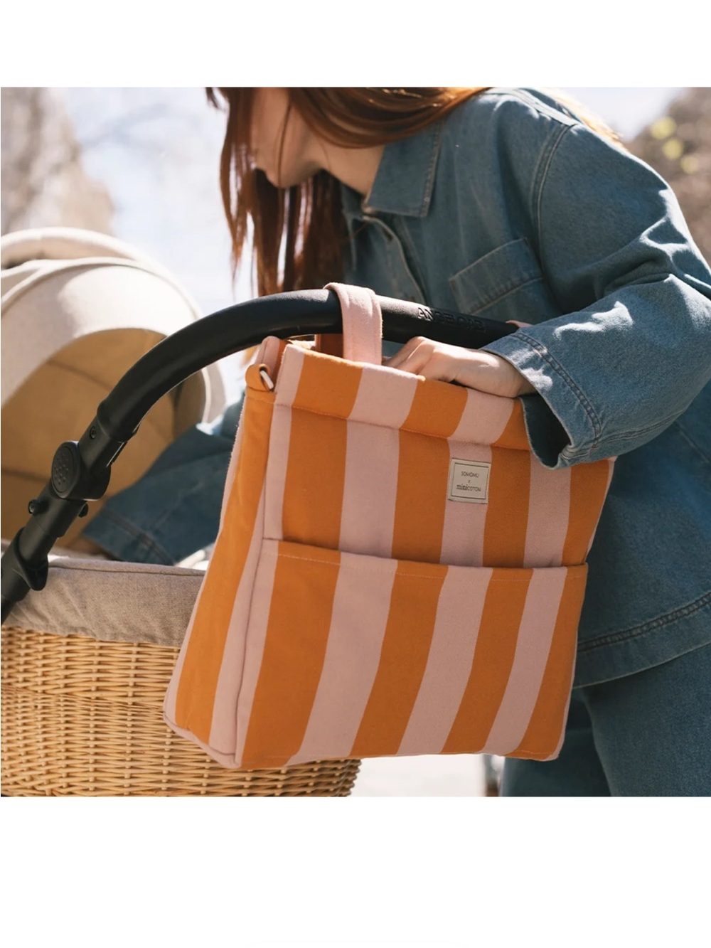 Minicoton Striped Orange & Pink Tote Bag by